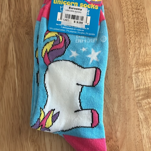 Women’s Novelty Socks Archie McPhee Unicorn Blue Q hellraiser Soft Combed Cotton - Picture 8 of 8